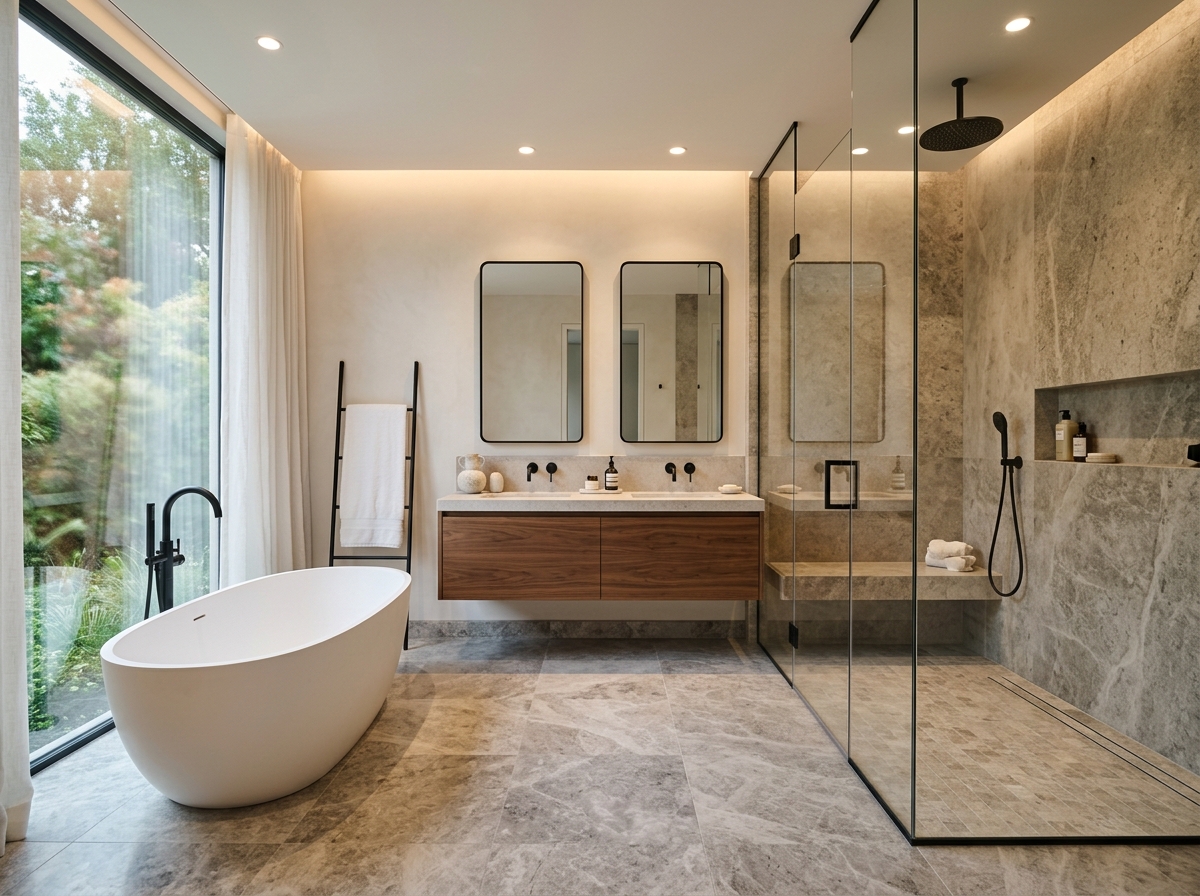Modern Stone and Glass Bathroom Renovation