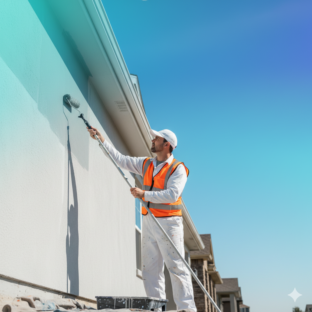 A man painting a house exterior